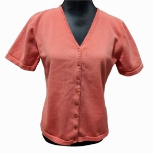 VTG CLEO Coral Button-Up Short-sleeved Top (M)